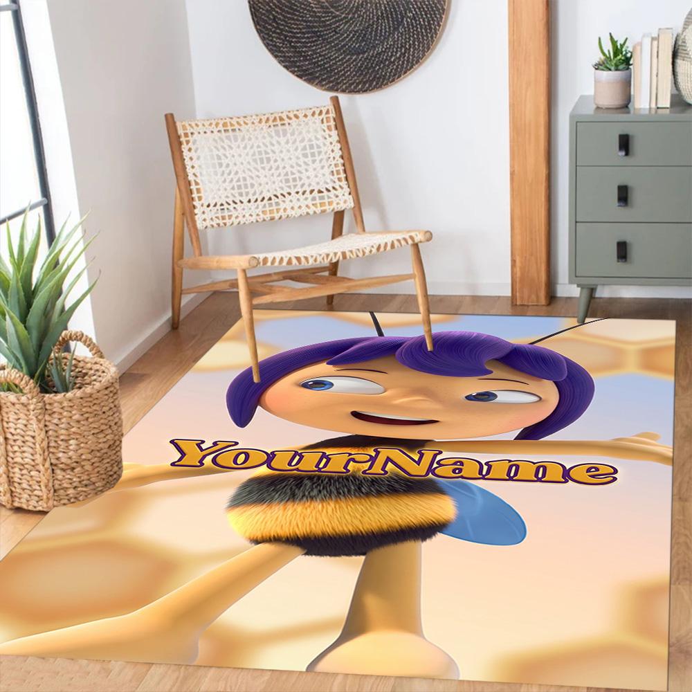 Biene Maja Customized Name Area Rug Perfect for Entryway Outdoor Playrooms Kitchen Anti-slip Rug Anime Office Decor Gift for Festivals