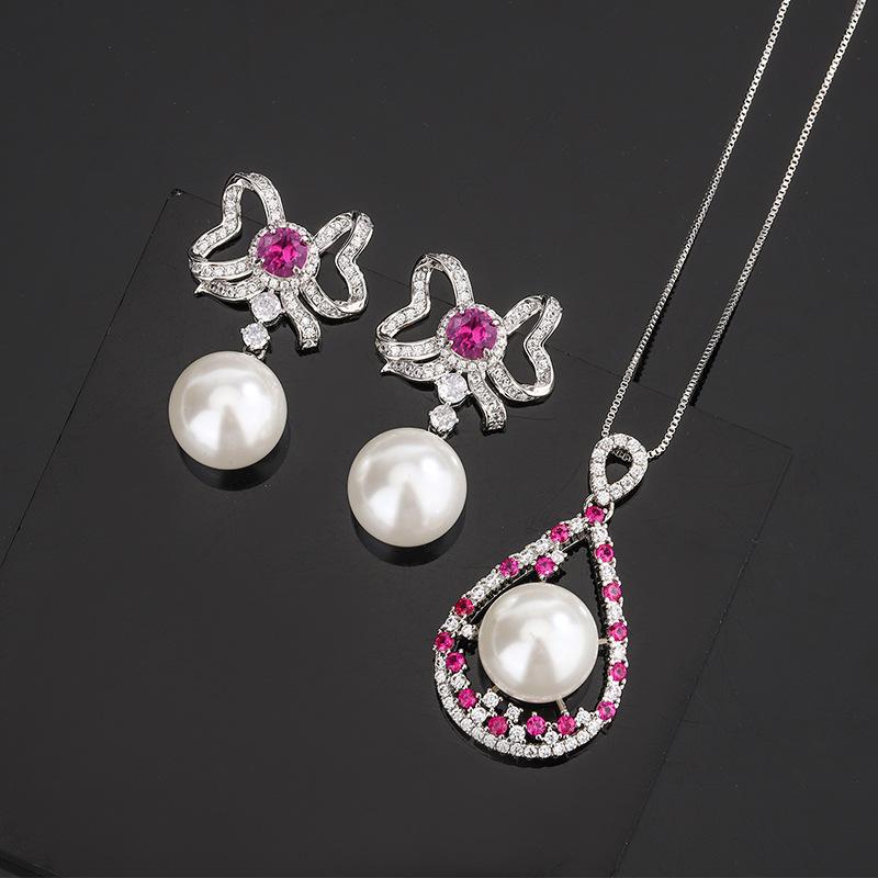 Jewelry Copper Bottom Gold-Plated Inlaid White Pearl Simulation Red Corundum Beads 16Mm14Mm