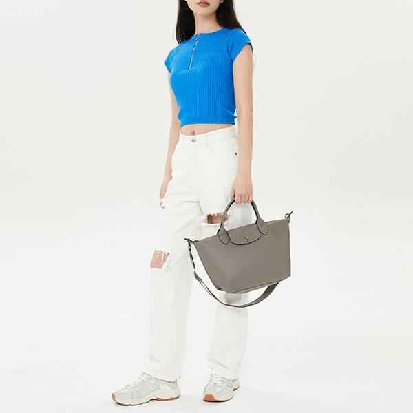 Longchamp Le Pliage Xtra 25 Snap Zipper Closure Leather Shoulder Crossbody Handbag Small Women handbags Dove-Gray 1512987P55