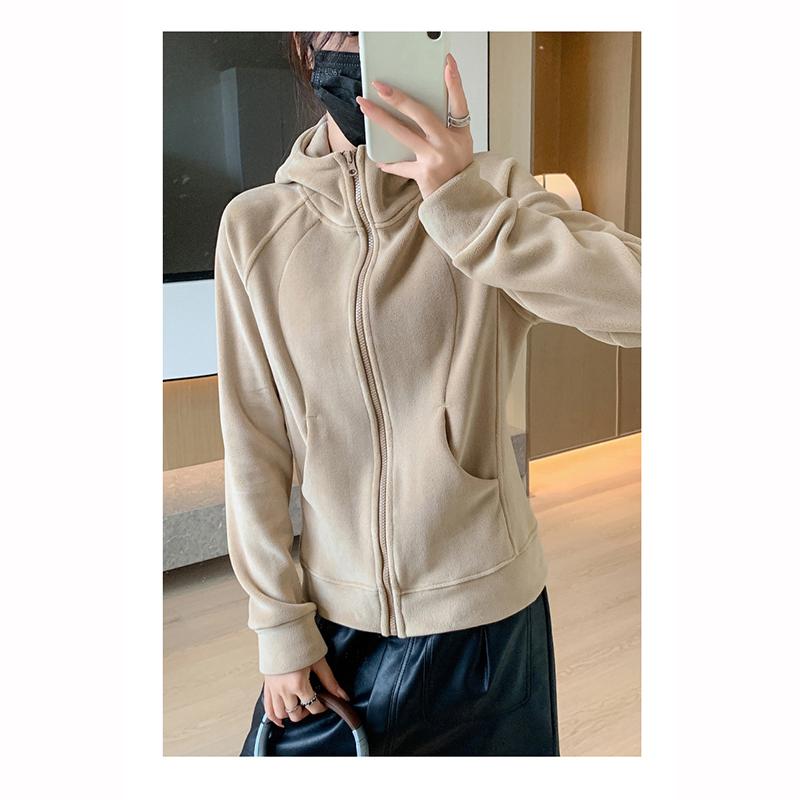 Женская спортивная куртка на молнии с капюшоном, осенне-зимняя, на флисовой подкладке, утолщенная, худи, однотонная, повседневная, свободная, кардиган