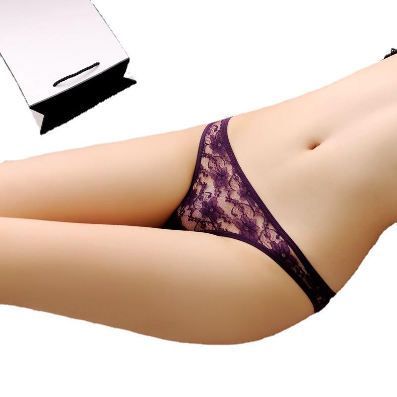 Women's Low Waist Lace Transparent Thong - Sexy, Temptation, See-Through Hollow Triangle Panties (Style 8005)
