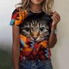 Летний топ с круглым вырезом и принтом 3D Cat, модные повседневные женские футболки с короткими рукавами