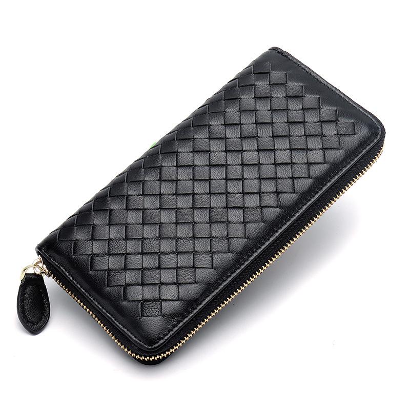 New Women Genuine Leather Long Wallet, Hand Braided Sheepskin Clutch Bag, Minimalist Leather Purse Multi Card Slots Card Holder