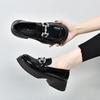 Platform Spring New Fashion Casual Thick Heel Leather Shoes Cow Patent Leather Rhinestone Buckle Single Shoes