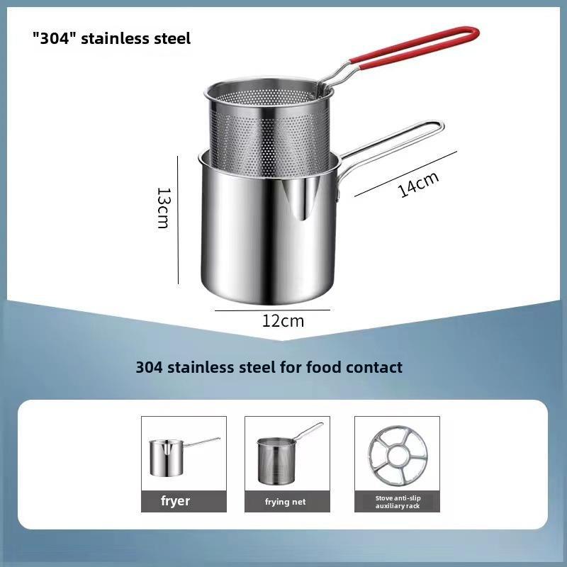 304 Stainless Steel Small Frying Pan with Filter for Induction Cooker - Mini, Fuel-Saving, Multifunctional