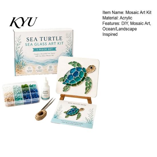 Thoughtful Handmade Presents DIY Sea Glass Mosaic Art Kit, Ocean/Landscape Inspired Artwork Kit with Colorful Pieces, Craft Set for Adults Acrylic