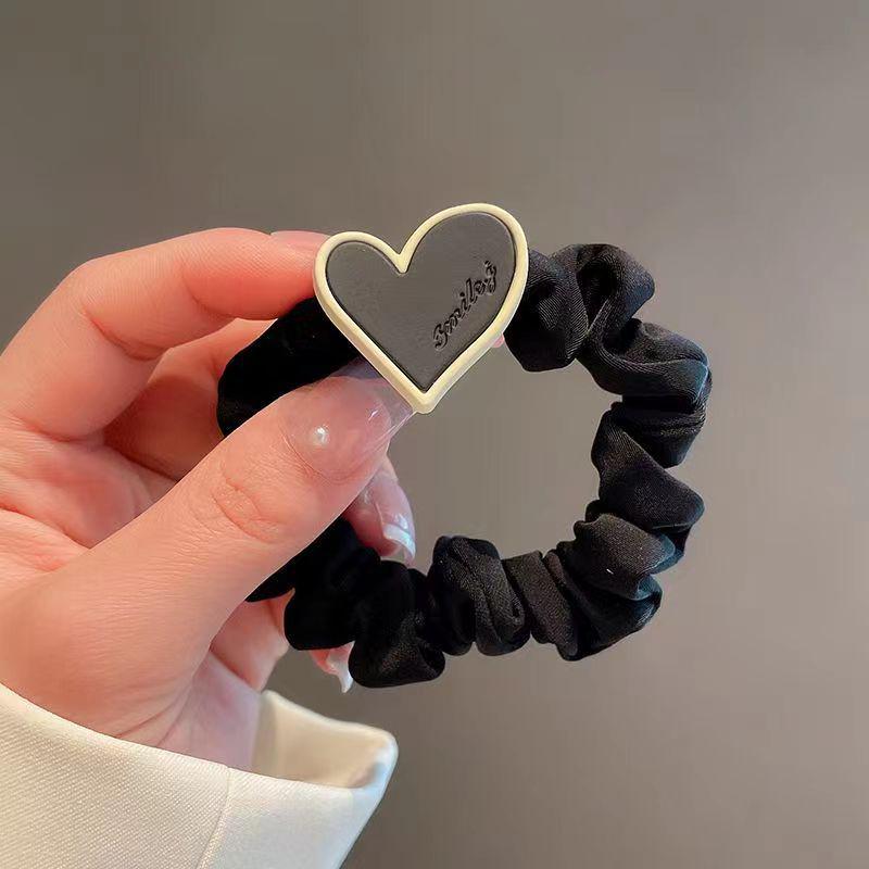 Корейское черное кольцо для волос в форме сердца, имитирующее толстую кишку - Стильный высокоэластичный аксессуар для волос для пучка