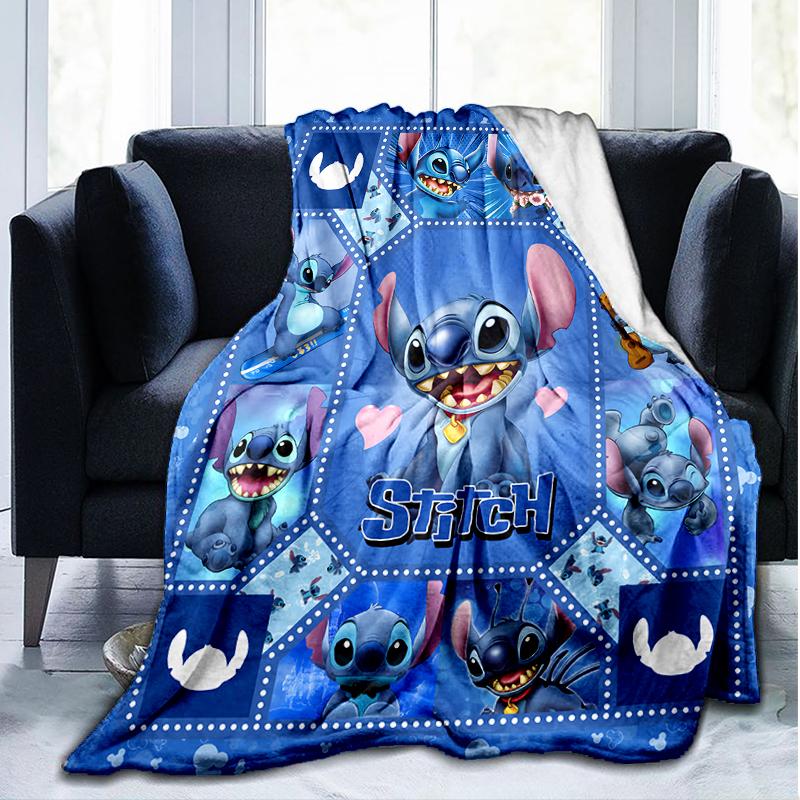 1PC Cartoon Sti-tch Printed Soft Flannel Blanket Throw for Adult Bedroom Living Room Sofa Camping Travel Fan gifts Christmas Gifts