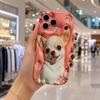 Chihuahua Cherry Blossom LOVE Rhinestone Wavy Edge Phone Case For iPhone 16 15 14 Pro Max 13 12 11 Mini XR XS SE 2020 7 8 Plus Air Cover