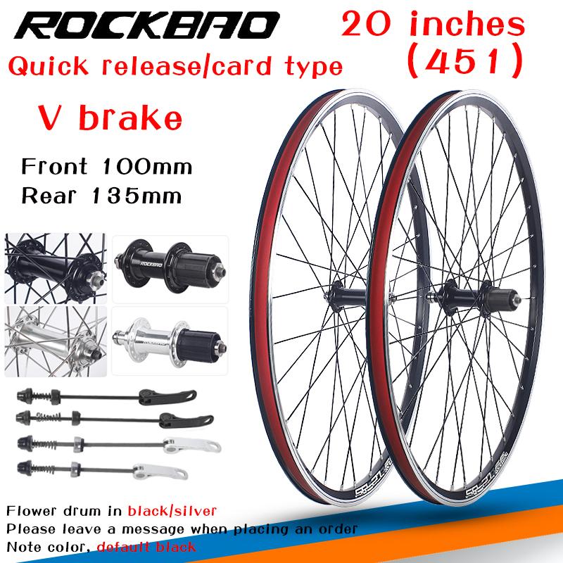 ROCKBAO Горный велосипед 20-дюймовое колесо V-brake Комплект колес 406/451 Поворотный тип Кассета 2 подшипника 100x135 мм 6/10 скоростей Колесо для велосипеда