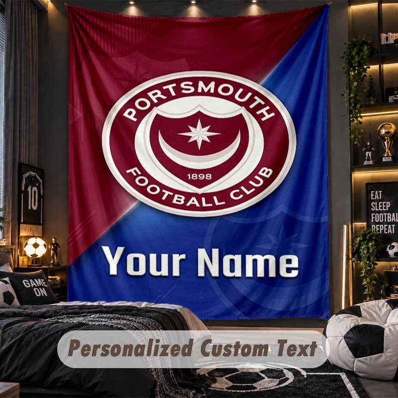 TapestryPortsmouth FC Custom Name Text Personalized Wall Hanging Tapestry Home Wall Decor