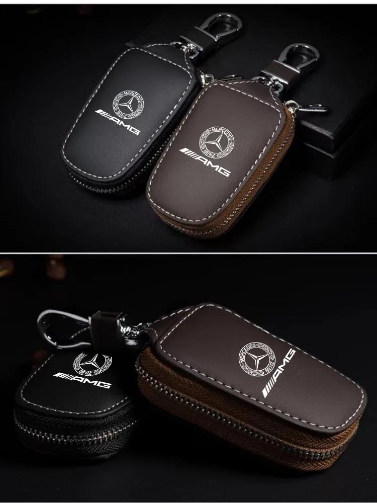 EJK4 2025 Hot For Benz Leather Car Key Case Key Fob Cover Shell Bag Wallet For Mercedes benz AMG C E S GLE CLC Class W204 W203 W205 W