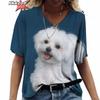 3D-принт с изображением собаки, летняя мода 2024 года, горячая распродажа, женская футболка с коротким рукавом, топы с V-образным вырезом, уличная одежда, повседневный пуловер в стиле Харадзюку