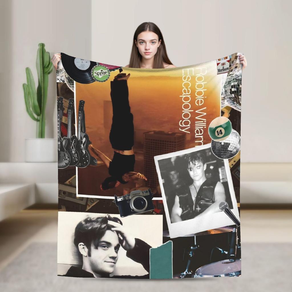 Robbie Williams Tour Flannel Blankets Soft Durable Throw Blanket for Bedroom Airplane Travel Aesthetic Bedspread Sofa Bed Cover