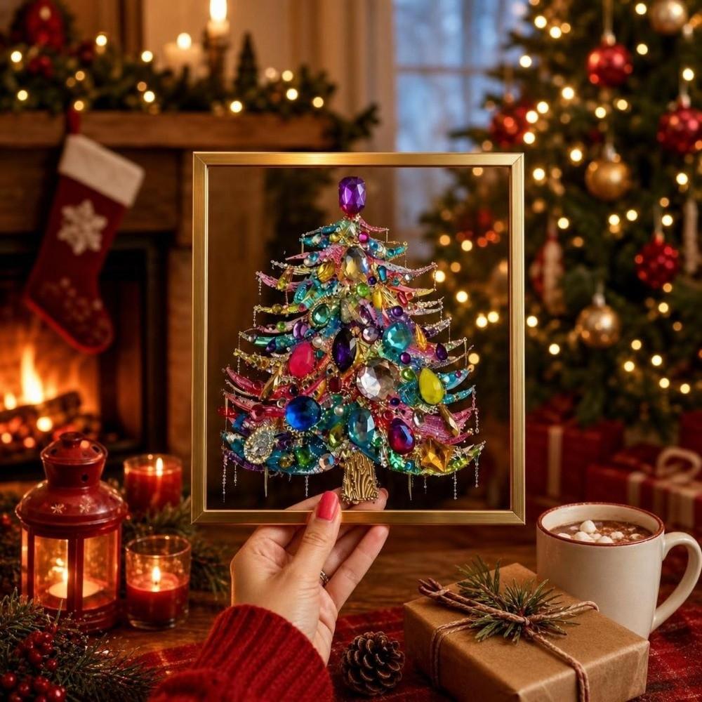 DIY Jeweled Christmas Tree Art Kit 20*15cm with Frame Christmas Diamond Painting Kit Fun Gorgeous Pearl Painting Art
