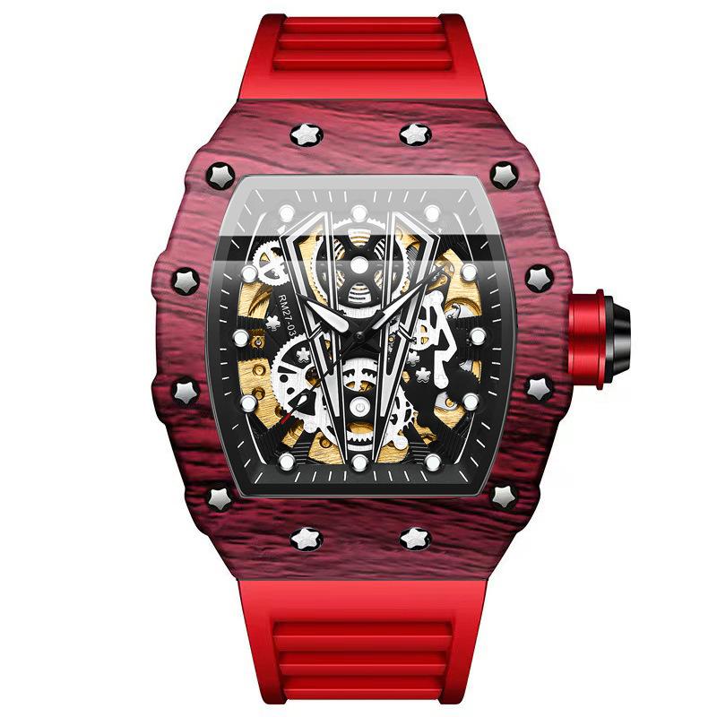 Спортивные мужские автоматические полые механические часы бочкообразного типа, силиконовые водонепроницаемые светящиеся модные мужские деловые часы