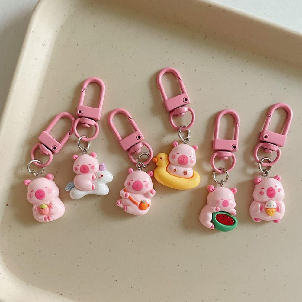 Креативный розовый брелок-капибара, милый брелок для ключей с животным, подвеска-капибара для сумки