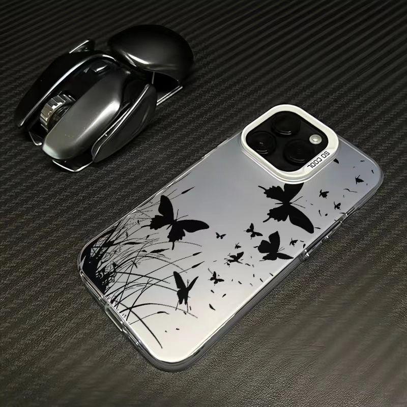 Silver Butterfly Shell Phone Case for Apple 17/16/15Pro, 14ProMax, 13/12/11X