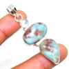 Republic Larimar Blue Topaz Gemstone 925 Silver Plated Pendant 2.08"