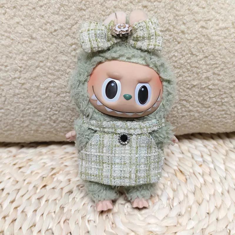 For 17cm Mini Doll Labubu Luxury Clothing Set Bow Headband dress Outfit 3.0 Labubu Doll Sitting Party Decorations Accessories