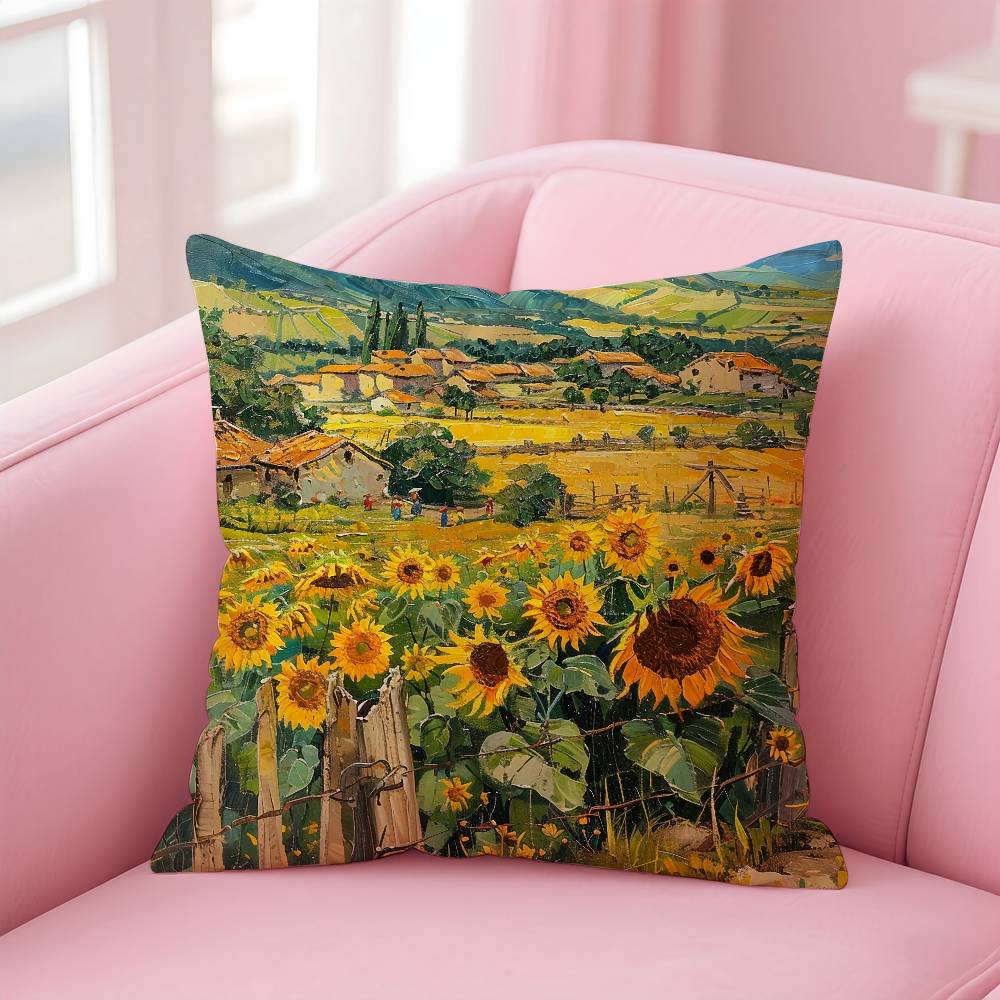 Landscape Painting Style Pillow Case Pattern Printing Pillowcase Living Room Sofa Cushion Cover Bedroom Room Decor