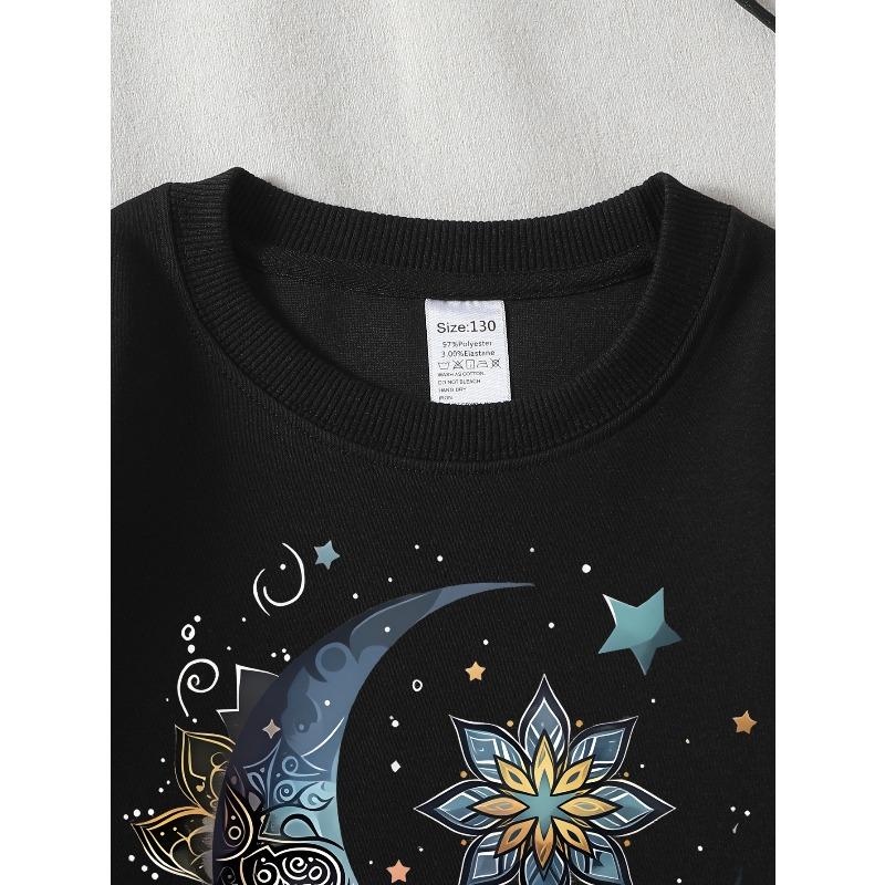 Moon Star Mandala Cosmic Pattern Night Sky 2026 New Girls' Long-sleeve Casual Crewneck Sweatshirt