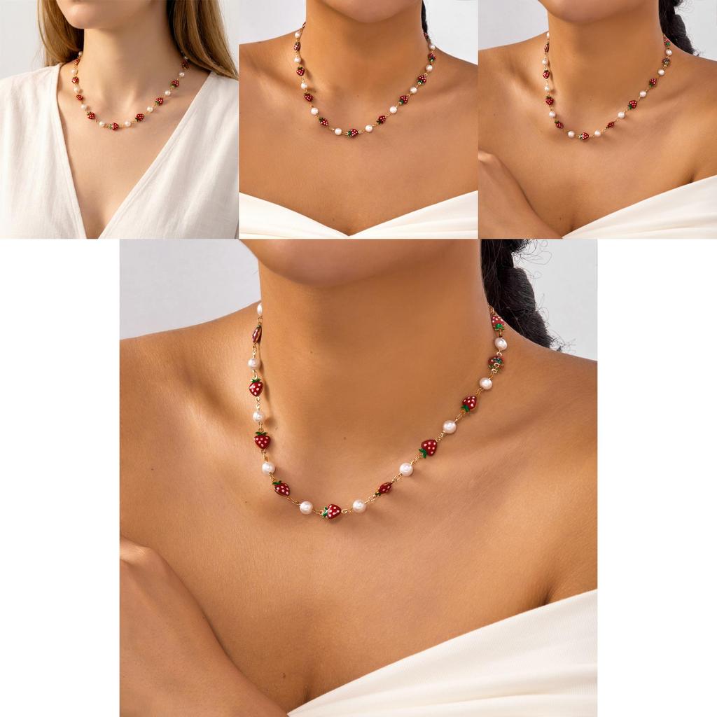 Летнее клубничное фруктовое ожерелье со сплавной цепочкой для повседневной женской моды