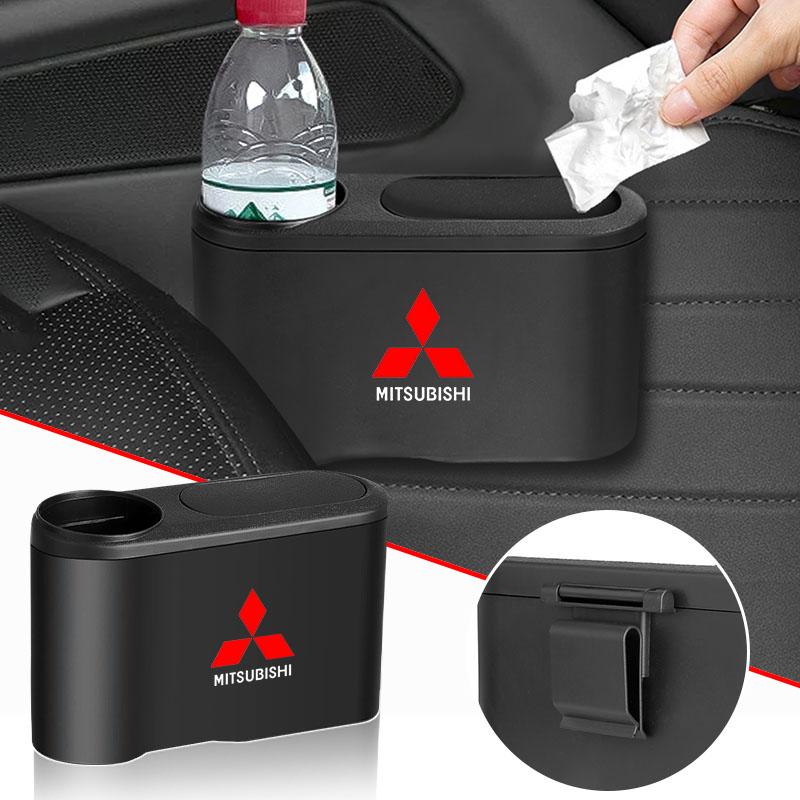 Portable Hanging Mini Car Trash Can Wastebasket Trash Can with Lid Emblem For Mitsubishi lancer asx outlander pajero l200 galant