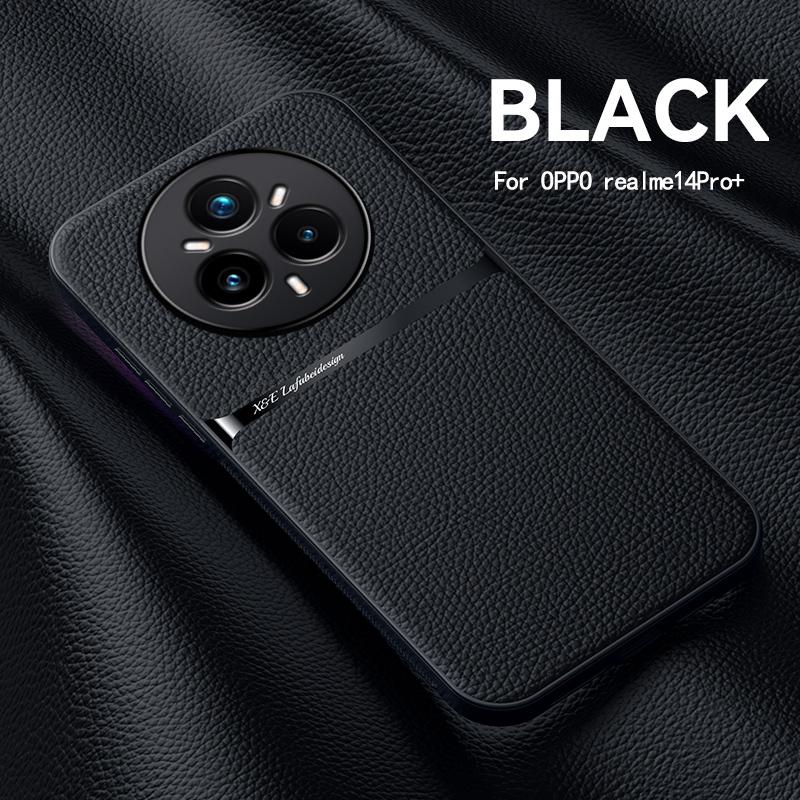 Чехол из ПУ кожи с текстурой класса люкс для Realme 14 Pro Plus 5G, с мягкой рамкой из ТПУ, жесткой пластиковой задней панелью, магнитной, ударопрочной крышкой Fundas