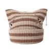 Thickened Knitted Striped Hat Polyester Warm Hat Cute Cat Ear Beanie  Daily Wear