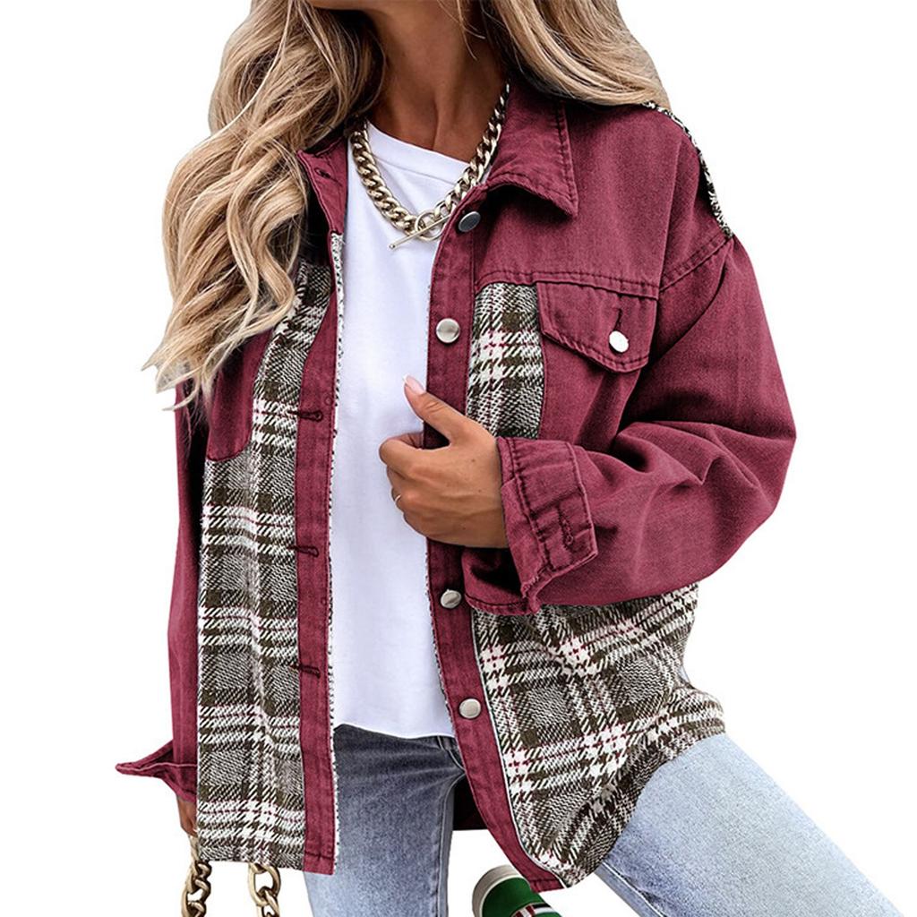 Womens Long Sleeve Denim Jacket Plus Size Basic Lapel Button Down Cropped Casual Jean Jackets Trucker Coats Jacket