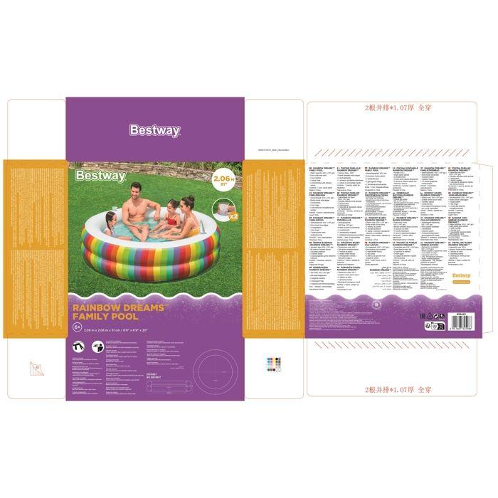 Bestway Inflatable Kids Paddling Pool 206 X 206 X 51 Cm Rainbow