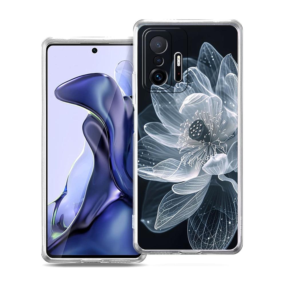 Прозрачный чехол для телефона для Xiaomi Mi 15,14,13,12,11,Ultra,13T,12T,Poco,X3,NFC,F3,F6,Pro,Lite Мягкий ТПУ корпус Милый мешочек с белым лотосом
