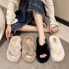 Сказочный ветер толстоподошвенные пушистые тапочки женские 2025 осень и зима новые круглый носок высокий каблук однобуквенные женские хлопковые тапочки