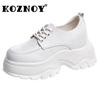 Koznoy 9,5 см, массивные кроссовки из натуральной кожи, осенние туфли-лодочки на толстой подошве, весенние женские модные женские туфли на танкетке на платформе, вулканизированная обувь