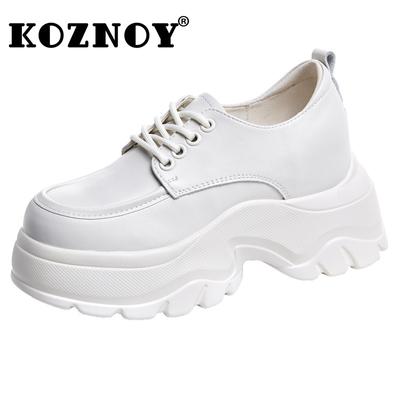 Koznoy 9,5 см, массивные кроссовки из натуральной кожи, осенние туфли-лодочки на толстой подошве, весенние женские модные женские туфли на танкетке на платформе, вулканизированная обувь