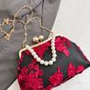 Classic Women Mesh Flower Wedding Lock Shell Clip Shoulder Bags White Crossbody Bags Prom Pearl Clutch Chain Handbags And Purses