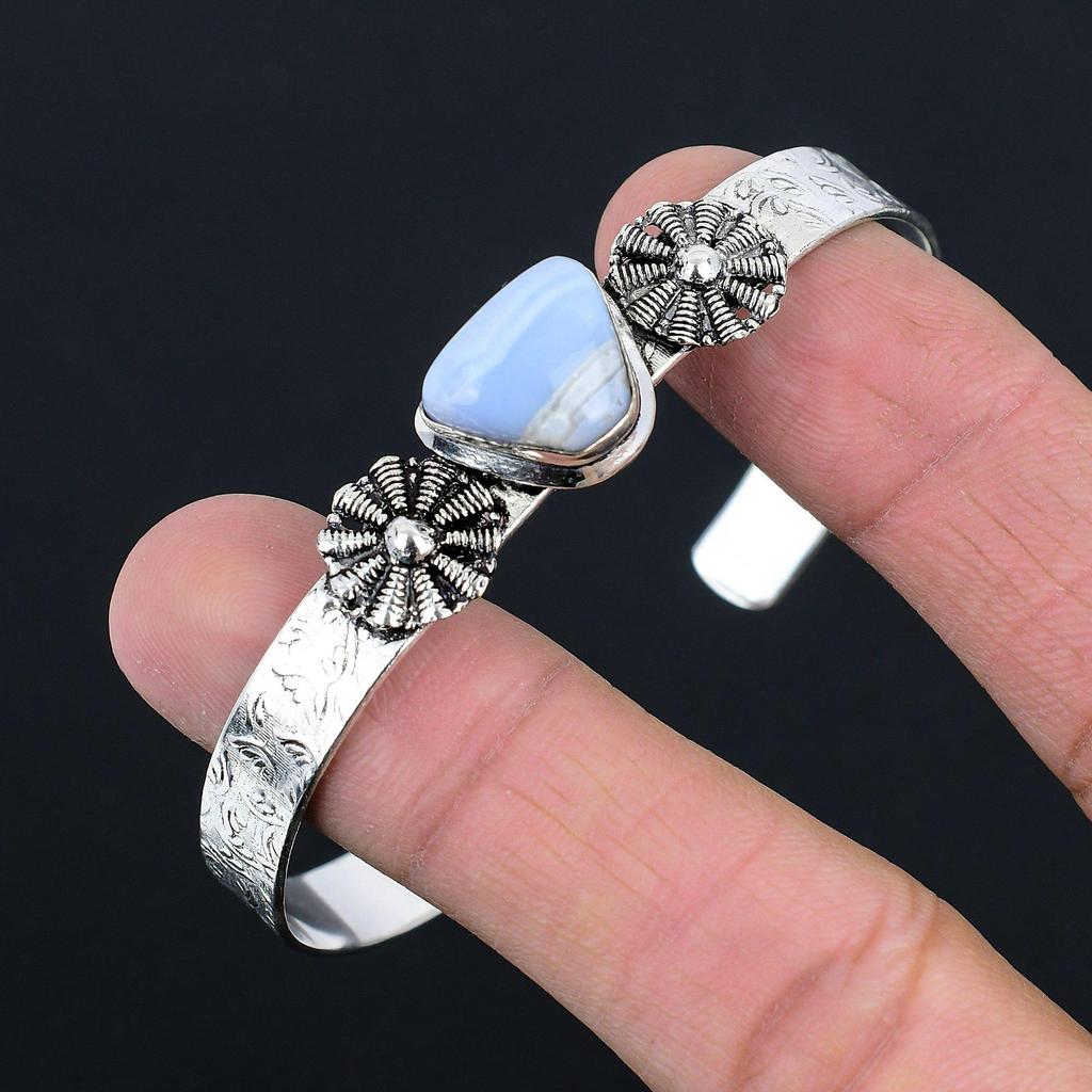 Daughters Day Sale 925 Silver Natural Owyhee Blue Opal Elegant Bangle Bracelet