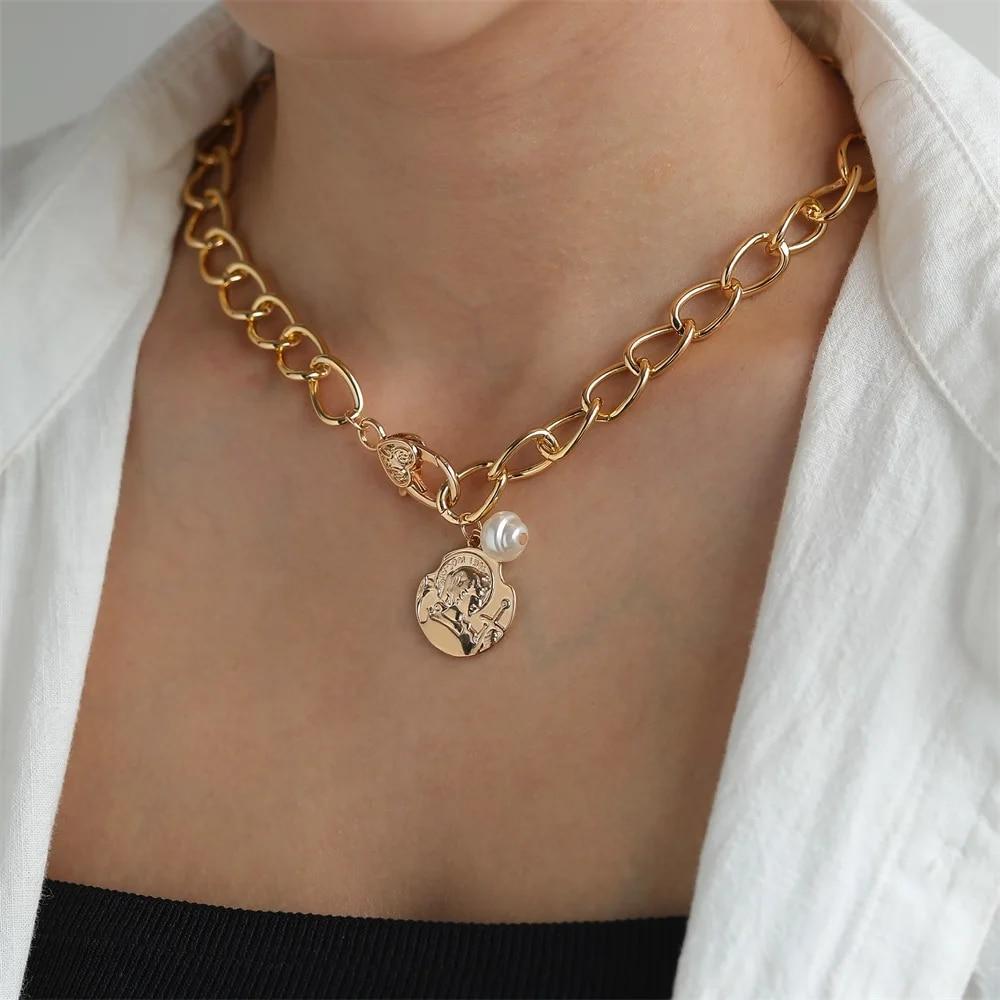 DAXI винтажные панк-цепочки на шею колье-подвеска ожерелье для женщин золотой цвет толстая цепочка ожерелья вечерние ювелирные изделия в стиле бохо воротник