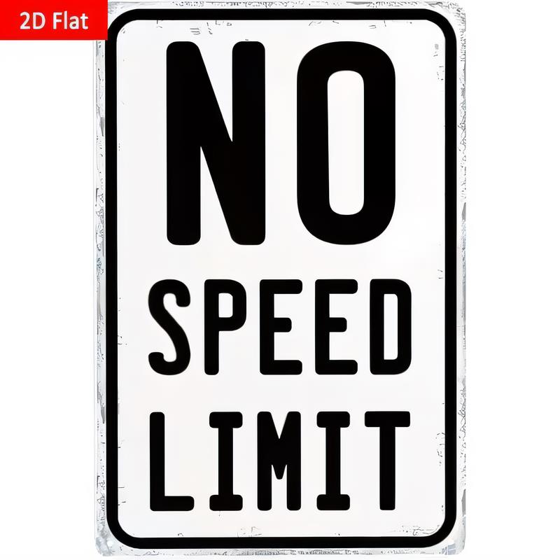 Vintage Tin Sign NO SPEED LIMIT Metal Wall Art for Garage Man Cave Decor Funny Road Highway Warning Plaque Retro Style Dec