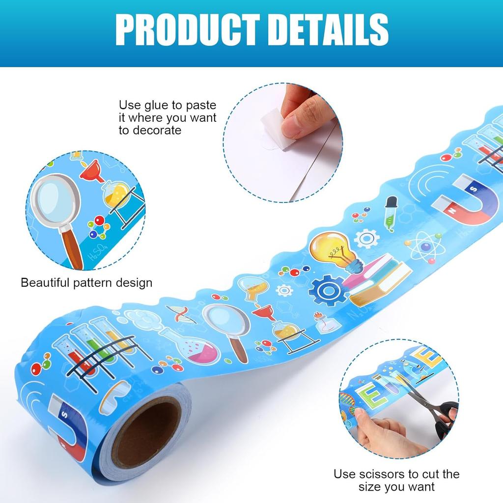 Outus 4 Rolls 131 Feet Science Bulletin Board Classroom Decor Science Theme Bulletin Board Borders Trim for Back to School Classroom Party Decor