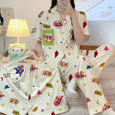 Милая ветрозащитная свободная пижама с коротким рукавом женская весенне-летняя высококачественная пижама-тройка для дома