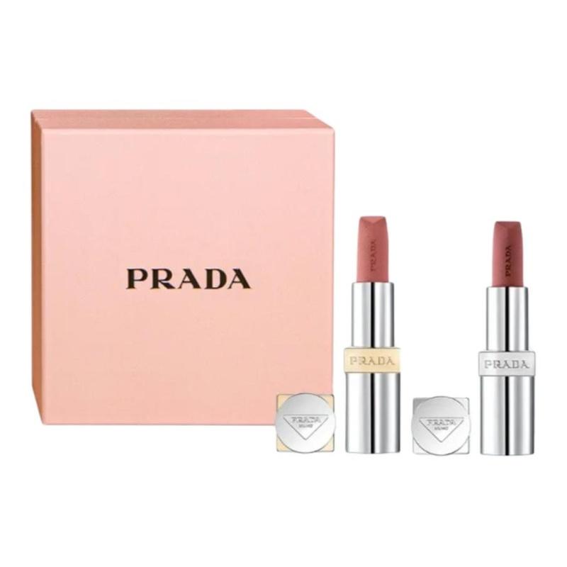 Prada Помада Ограниченный Подарочный Набор Цвет Губ Дневник Розовый Матовый Чистый Цвет Лица Набор из Двух Предметов: #P60 Абрикосово-розовый коричневый 3,8 г + #B107 Натуральный коричневый 3,8 г