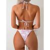 European and American floral bikini swimsuit female sexy lace-up triangle cup split swimsuit seaside vacation swimsuit