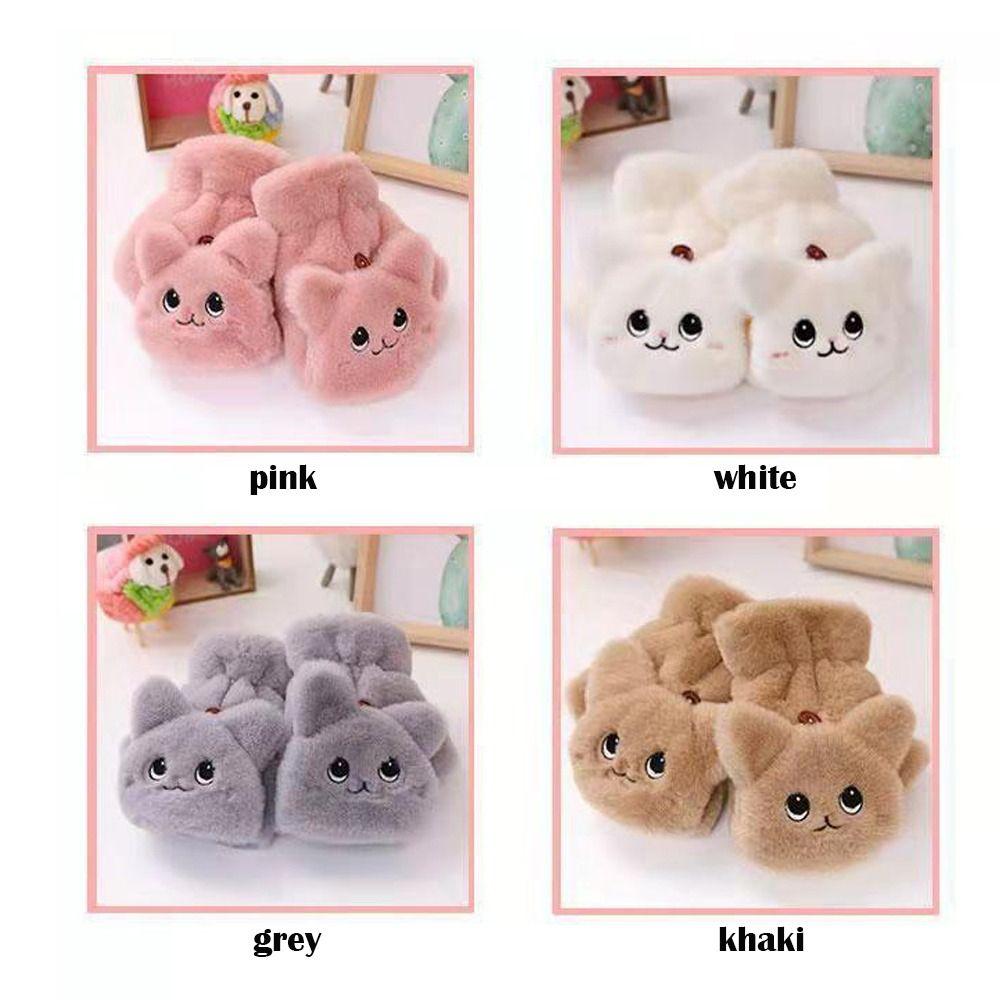 Soft Plush Fingerless Glove Cute Cat Flip Half Finger Gloves Fashion Warm Thick Gloves