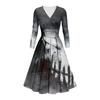 Women's Fashion V Neck Ruffle Long Sleeve Halloween Print Slim Fit Gown Casual Dress