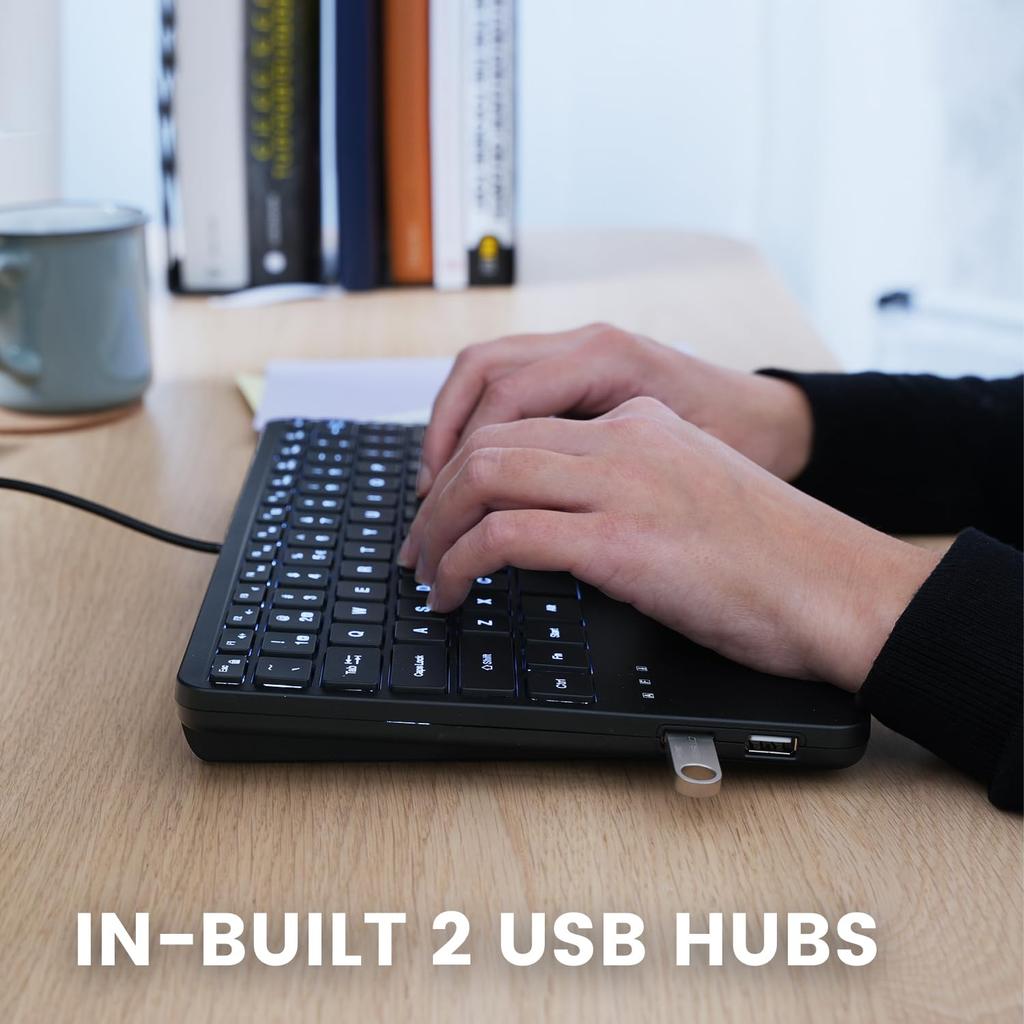 Perixx Keyboard with Touchpad Wired Mini USB Backlit 2USB Hub English Layout PERIBOARD-425