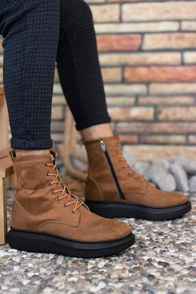 Men's Fashion Faux Leather Flat Heeled Booties Bootie Tan Black Suede Sneaker Boots Shoes