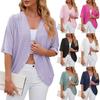 Women's Casual Knitted Cardigan Jacket Fashionable Mid Sleeve Solid Color Spring Summer
