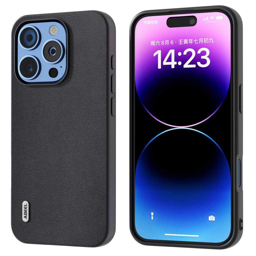 ABEEL For iPhone 16 Pro Max Case Genuine Cow Leather+PC+TPU Protective Phone Cover